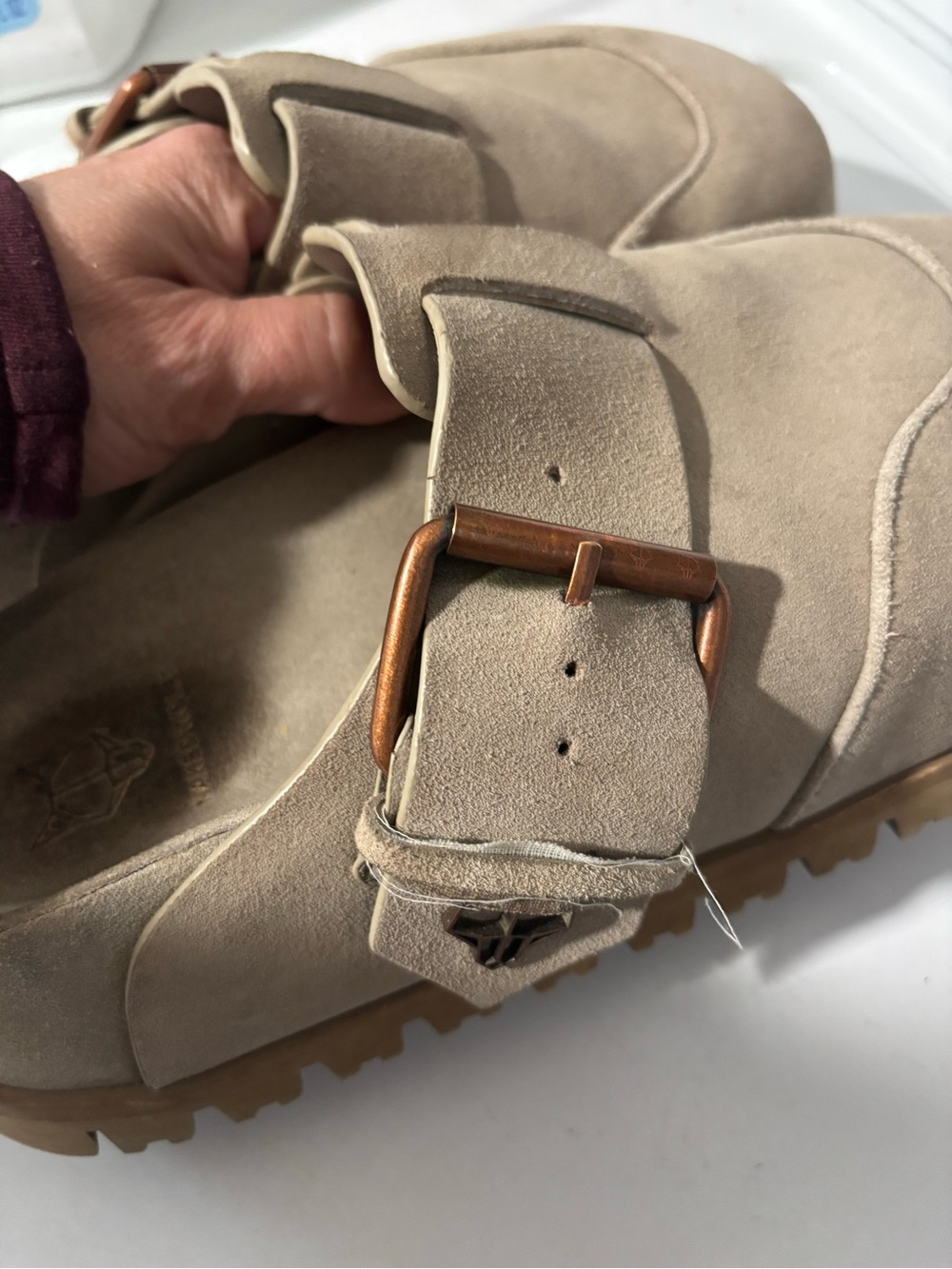 NAKED WOLFE Vivi Suede Leather Chunky Clogs Mules Slip On Slippers Tan Size 38 8 - Picture 6 of 8